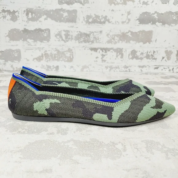 New Rothy’s The Point Olive Camo Slip On Ballet Flat Shoes W80
